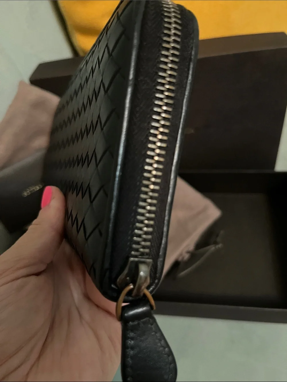 Bottega Veneta Black Intrecciato Zip Around Wallet